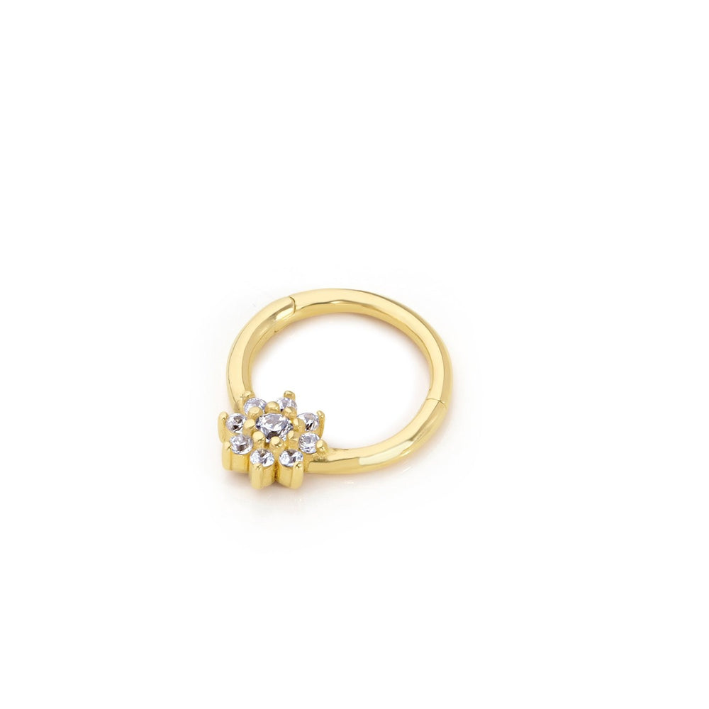 14k Gold White Stone Flower Helix Piercing