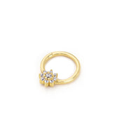 14k Gold White Stone Flower Helix Piercing