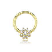 14k Gold White Stone Flower Helix Piercing