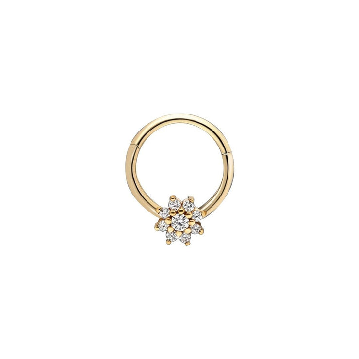 14k Gold White Stone Flower Helix Piercing