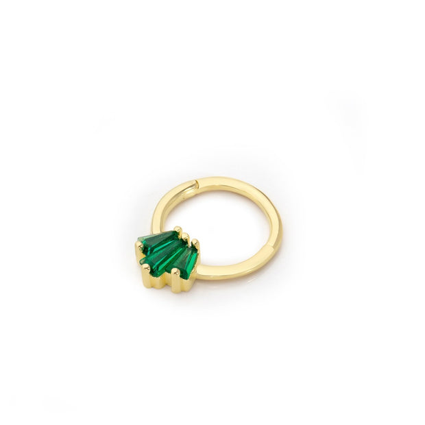 14k Gold Triple Green Baguette Helix Piercing