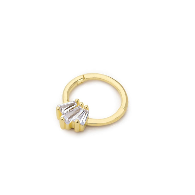 14k Gold Triple White Baguette Helix Piercing