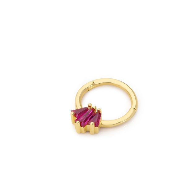 14k Gold Triple Red Baguette Helix Piercing