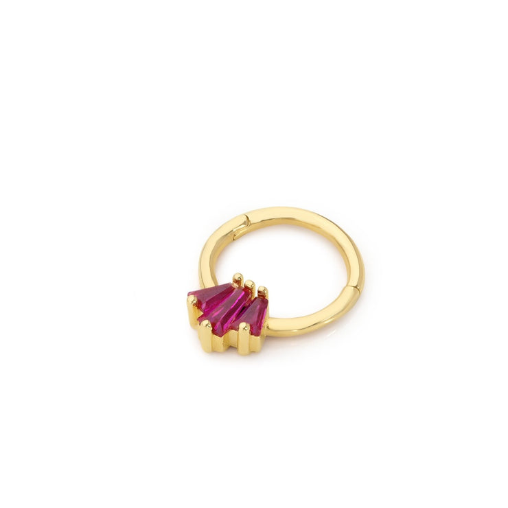 14k Gold Triple Red Baguette Helix Piercing