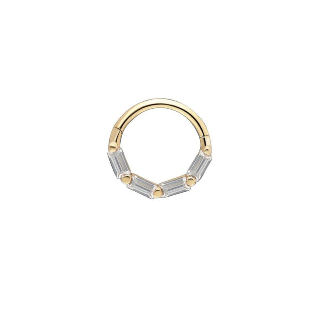 14k Gold White Four Baguette Helix Piercing