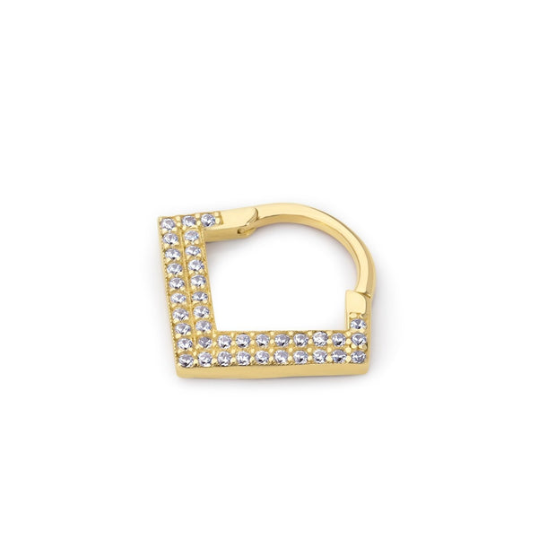 14k Gold White Stone Triangle Helix Piercing