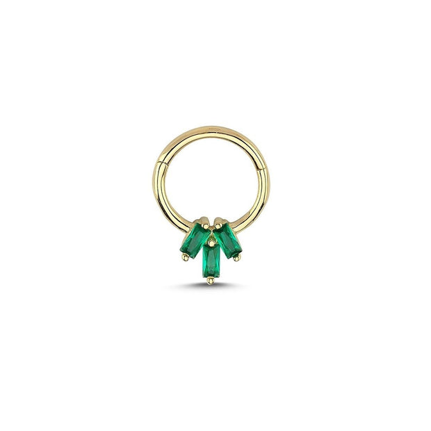 14k Gold Triple Green Baguette Helix Piercing