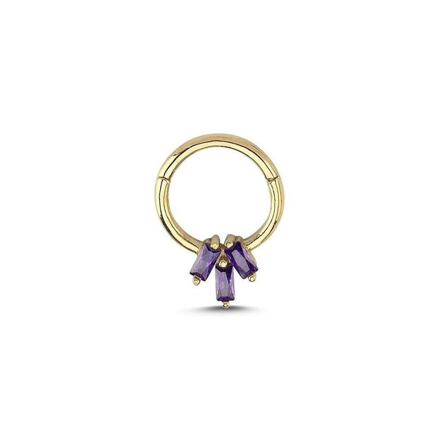14k Gold Triple Purple Baguette Helix Piercing