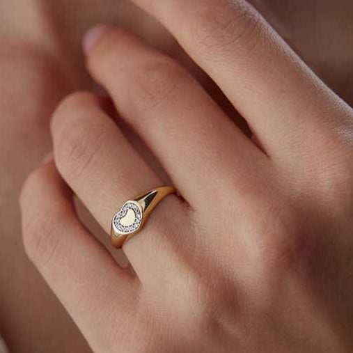 Heart Signet Ring - Solid 14k Gold Ring