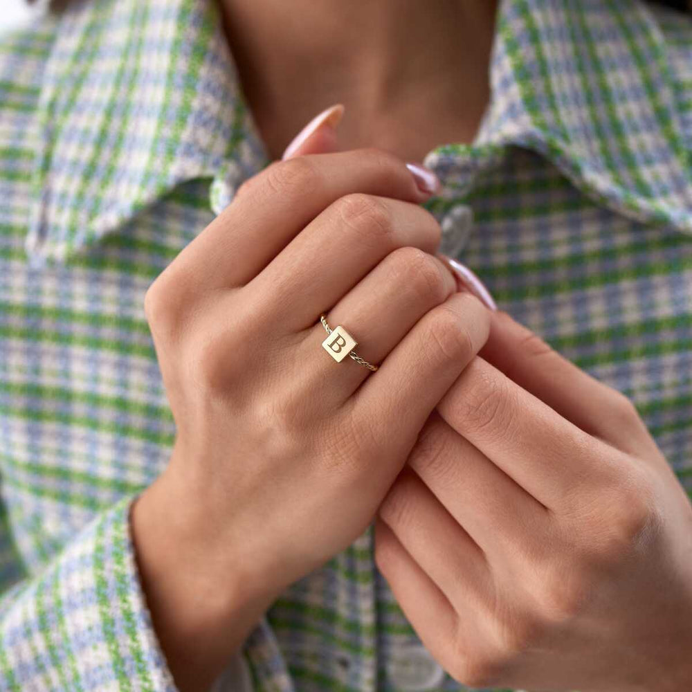 Initial Ring - Custom İnitial Ring, personalized ring  Solid 14k Gold Ring