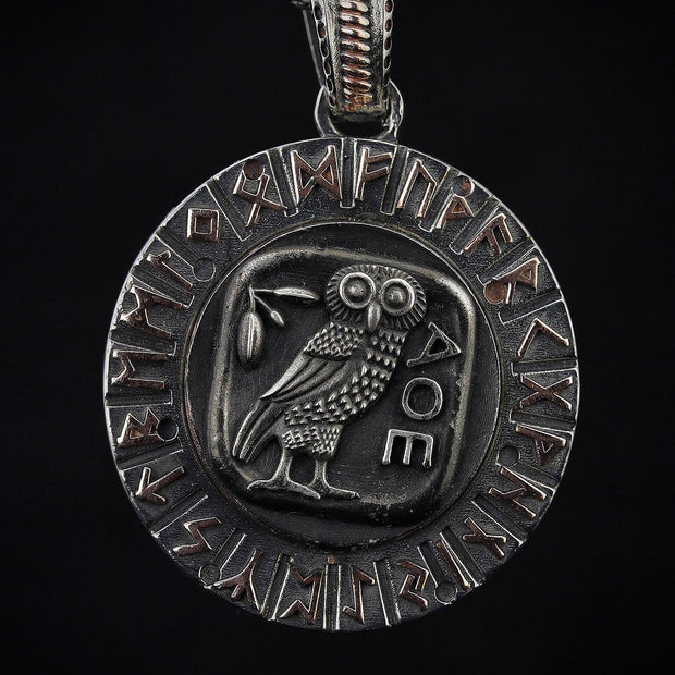 Ancient Greek Owl Men's Sterling Silver Coin Necklace, Men's Necklace