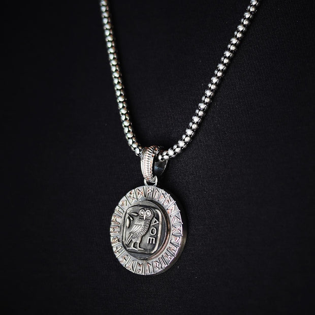 Ancient Greek Owl Men's Sterling Silver Coin Necklace, Men's Necklace