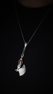 Axe-Hanging Witch Woman Necklace in Sterling Silver