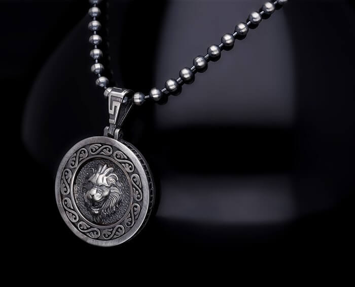 Men’s Sterling Silver Oxidized Lion Necklace