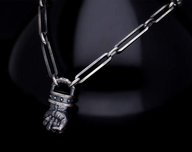 Men’s Sterling Silver Fist Detail Necklace