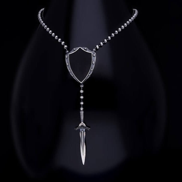 Men’s Sterling Silver Sword & Shield Necklace