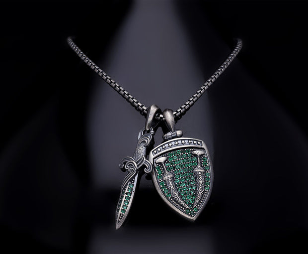 Men’s Sterling Silver Sword & Shield Pendant