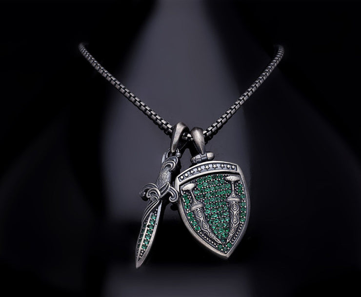 Men’s Sterling Silver Sword & Shield Pendant