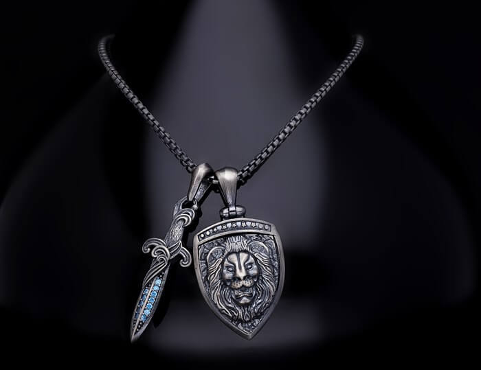 Men’s Sterling Silver Sword & Shield Pendant