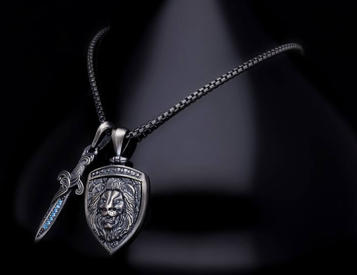 Men’s Sterling Silver Sword & Shield Pendant
