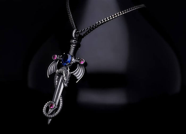 Men’s Sterling Silver  Dragon Sword Necklace