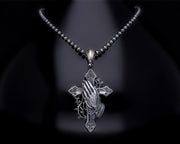 Men’s Sterling Silver Praying Hand Crown Necklace