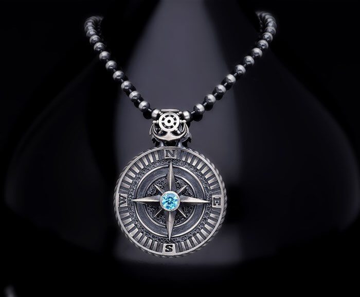Men’s Sterling Silver Compass Necklace