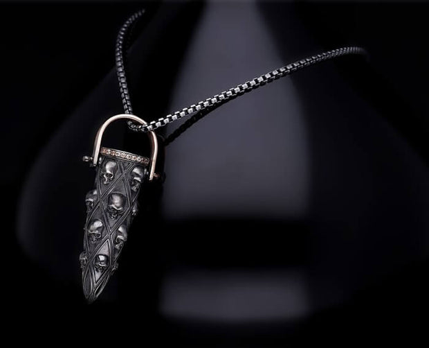 Men’s Sterling Silver Skull Detail Bullet Necklace