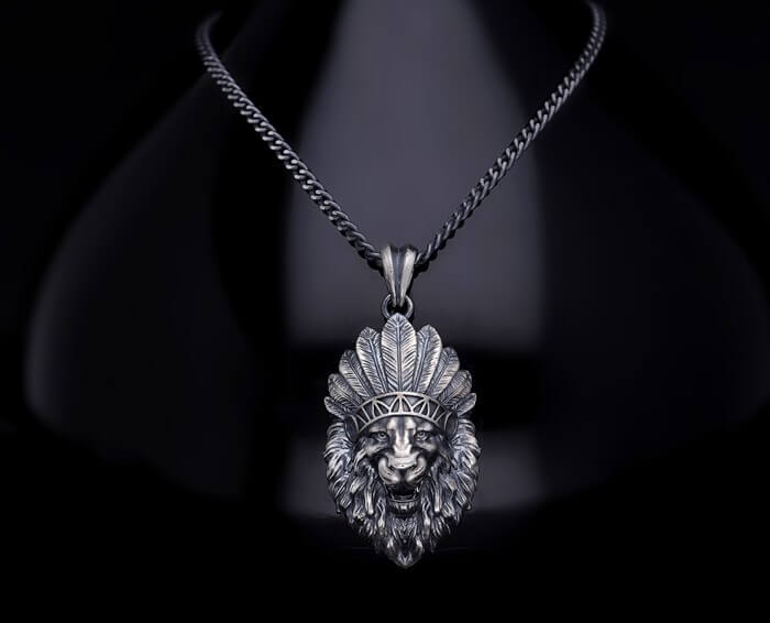 Men’s Sterling Silver Lion Necklace