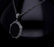 Men’s Sterling Silver Black Stone Oval Necklace