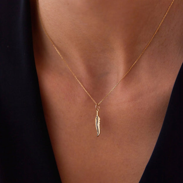 gold necklace, 14k gold necklace, necklace, 14k Gold Bird Feather Necklace