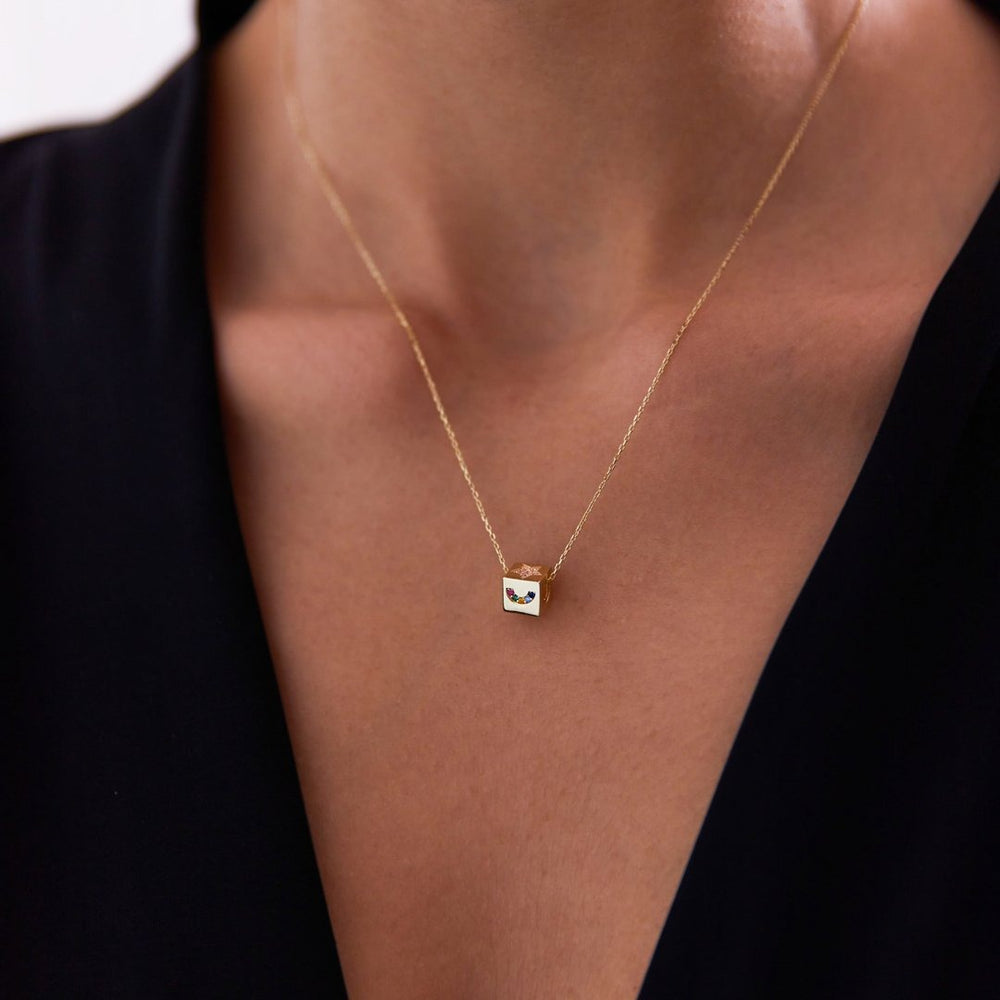 gold necklace, 14k gold necklace, necklace, 14k Gold Cube Lucky Necklace