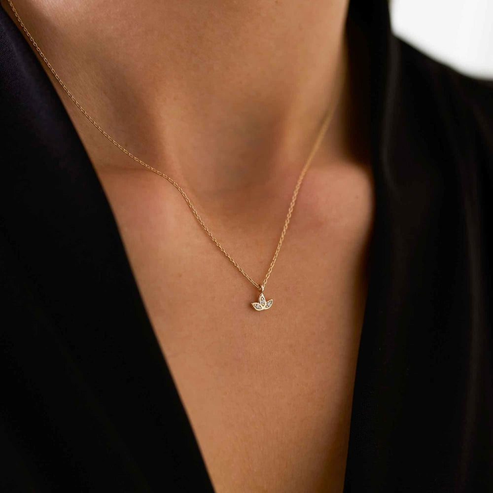 gold necklace, 14k gold necklace, necklace, 14k Gold Lotus Flower Necklace