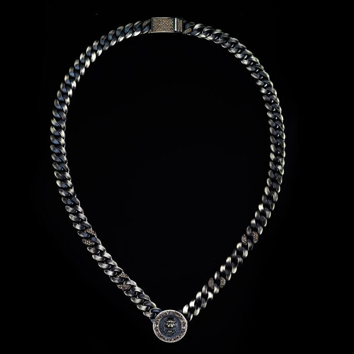 Men’s Sterling Silver Gurmet Lock  Stone Necklace