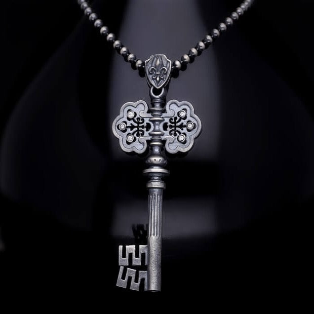 men's sterling silver necklace, lucky key necklace