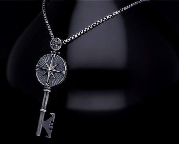 Men’s Sterling Silver Compass Key Necklace