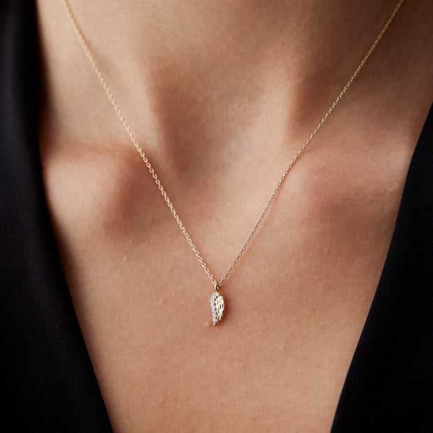 gold necklace, 14k gold necklace, necklace, 14k Gold Wing Necklace