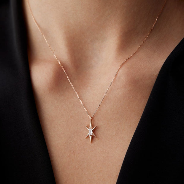 gold necklace, 14k gold necklace, necklace, 14k Gold Pole Star Necklace