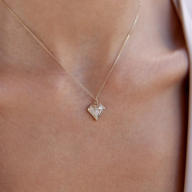 gold necklace, 14k gold necklace, necklace, 14k Gold Backbone Diamond Necklace