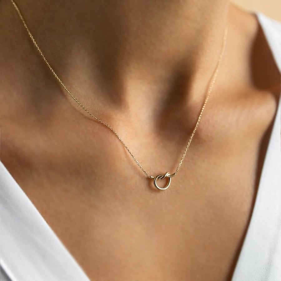 gold necklace, 14k gold necklace, necklace, 14k Gold Knot Necklace