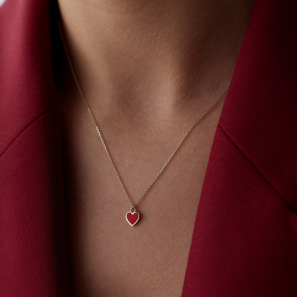 14k Gold Red Love Heart Necklace