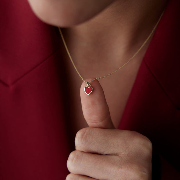 14k Gold Red Love Heart Necklace
