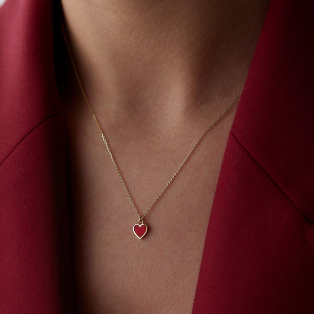 14k Gold Red Love Heart Necklace