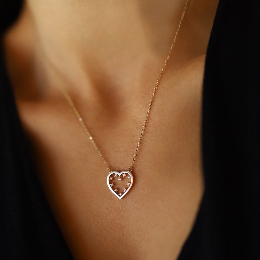 14k Gold Sparkle Heart Necklace
