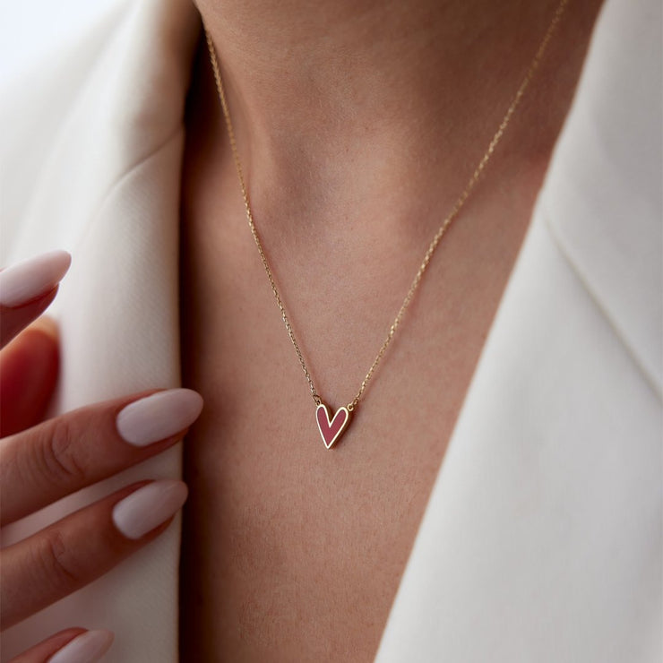 14k Gold Origami Red Heart Necklace