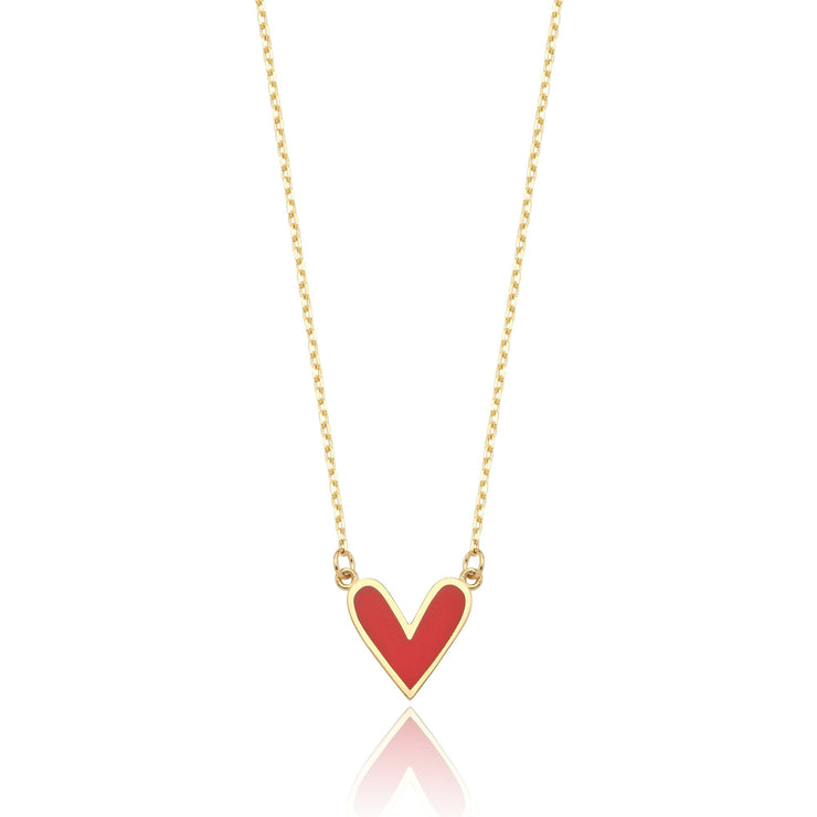 14k Gold Origami Red Heart Necklace