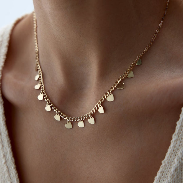 14k Gold Heart Sequined Gourmet Necklace