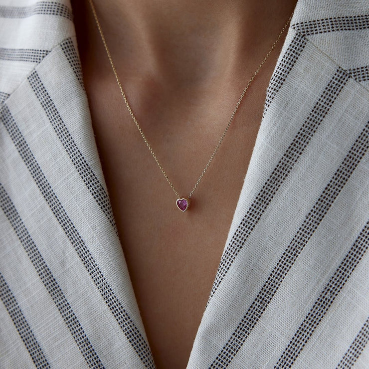14k Gold Pink Stone Burj Heart Necklace