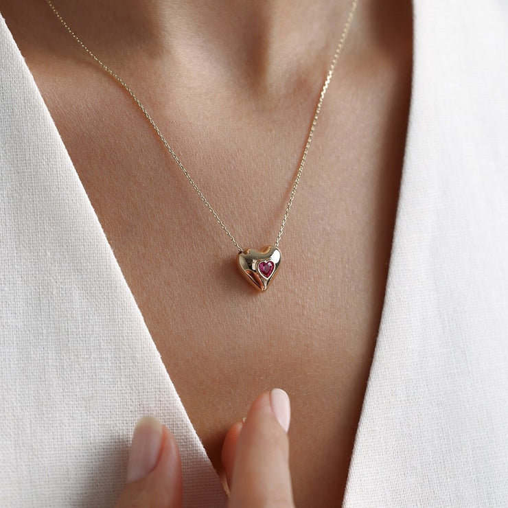 14k Gold Ruby Heart Necklace