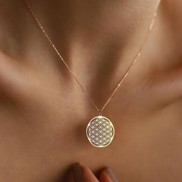 gold necklace, 14k gold necklace, necklace, 14k Gold Authentic Flower of Life Necklace